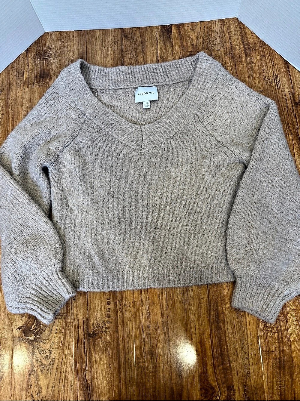 Jason Wu Women’s Beige Taupe Knit Sweater Size L/G Raglan Sleeves Cropped Pullov